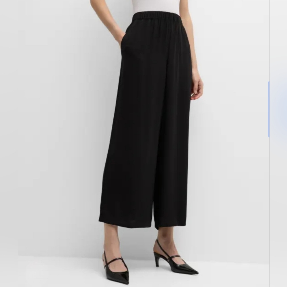 Eileen Fisher Black Wide-Leg Pull-On Pants